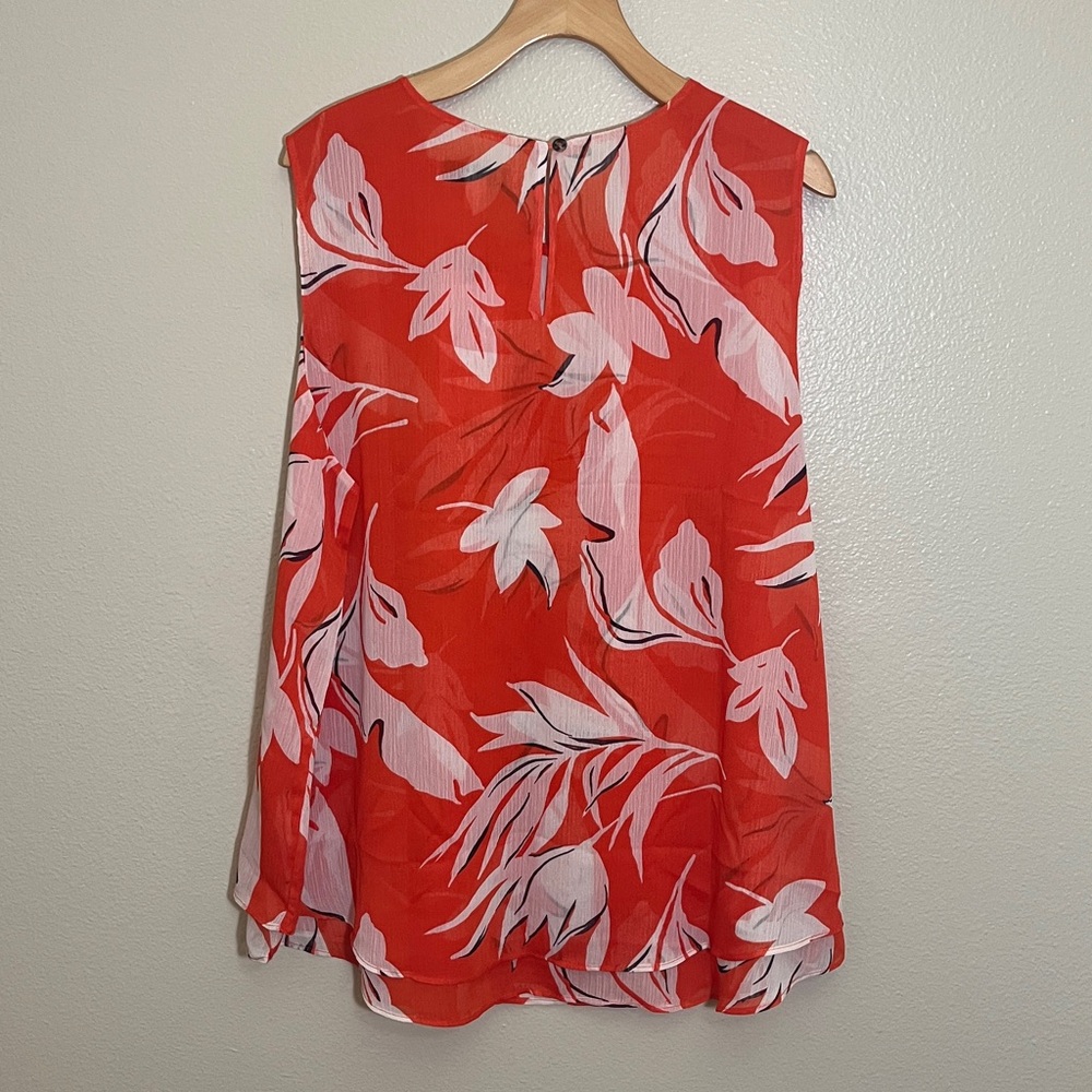 NWT Cristina B Cherry Tomato Red White Floral Sleeveless Semi-Sheer Blouse - Picture 5 of 11